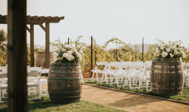 Outdoor wedding ceremony at Ghost Hill Cellars, Carlton, Willamette Valley, Oregon