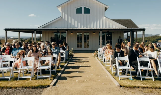 Outdoor wedding ceremony at Ghost Hill Cellars in Carlton, Oregon