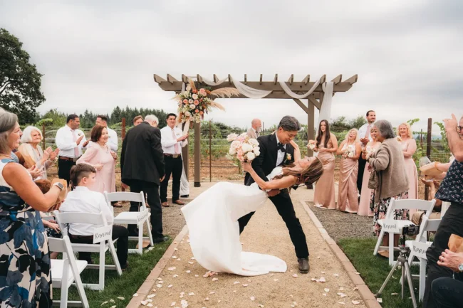Bride and groom at their outdoor wedding at Ghost Hill Cellars