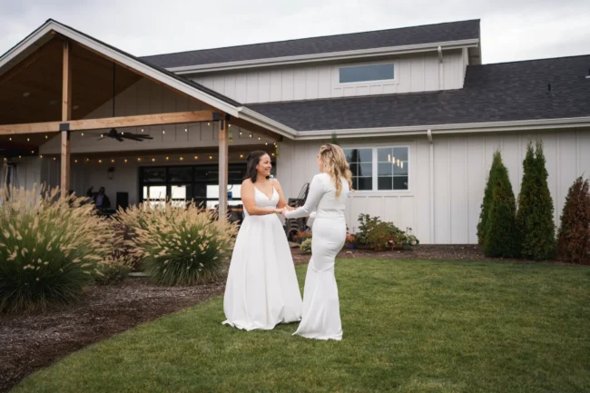 Two brides on their wedding day