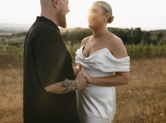Golden hour with bride and groom