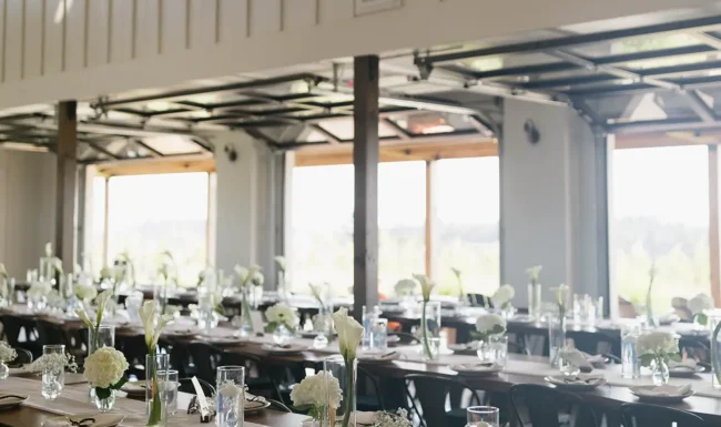 Indoor wedding reception tables